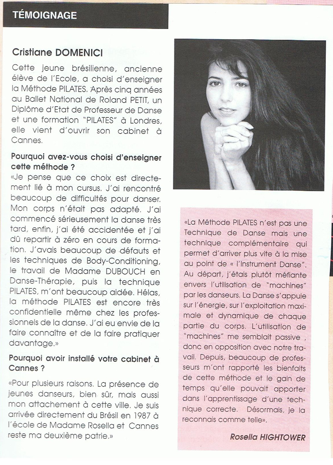 Lettre d’information Rosella Hightower - Témoignage PNSD Rosella Hightower